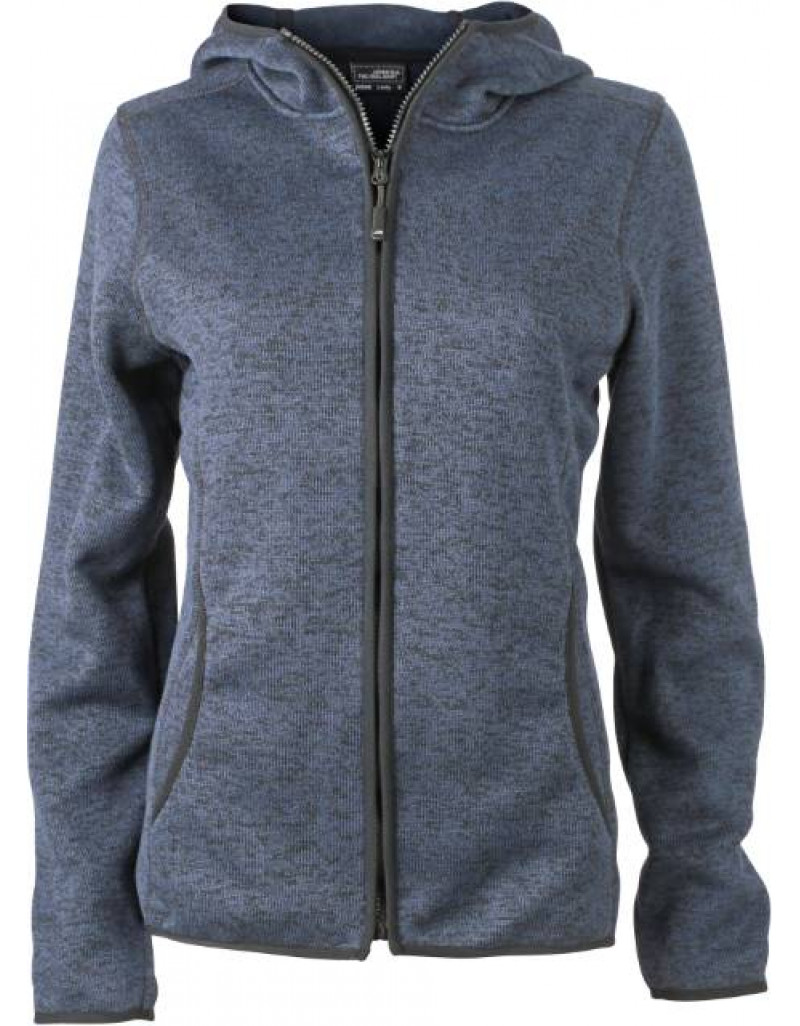 Jachetă tricotată cu glugă din fleece pentru femei